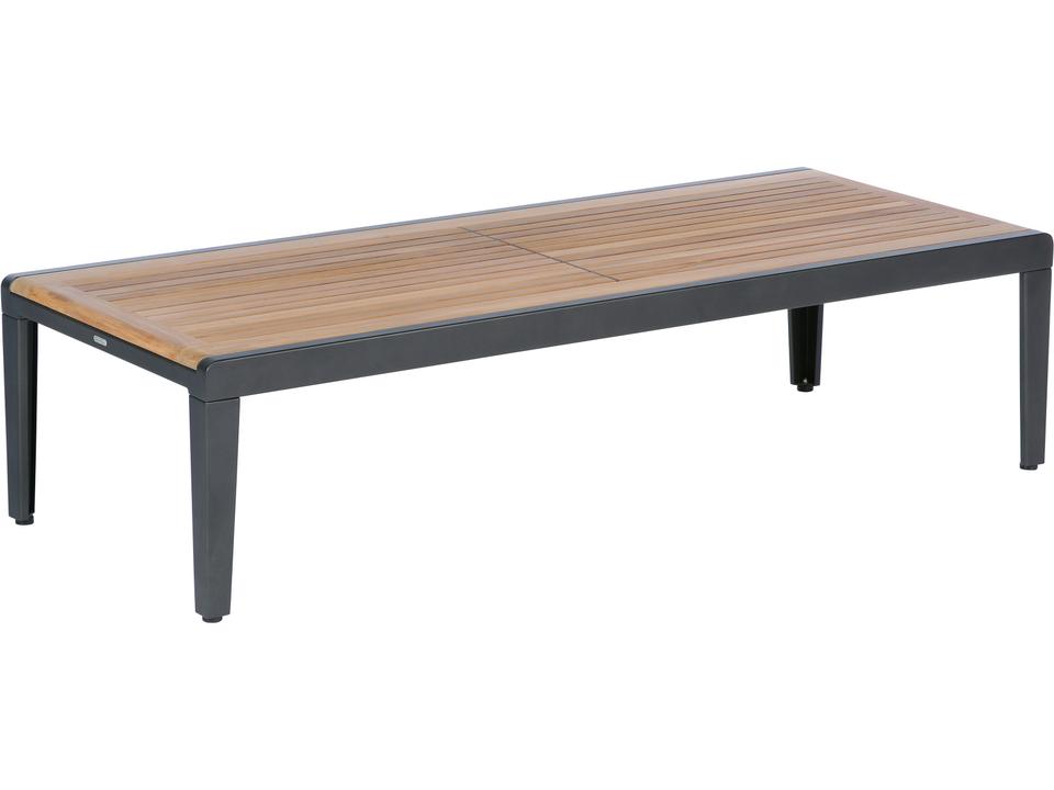 Aura Rectangular Coffee Table with Teak Top and Graphite Powder-Coated Aluminum Frame
