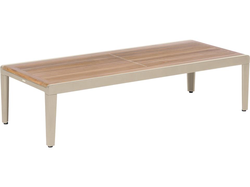 Aura 63-Inch Rectangular Outdoor Coffee Table in Teak and Champagne Aluminum