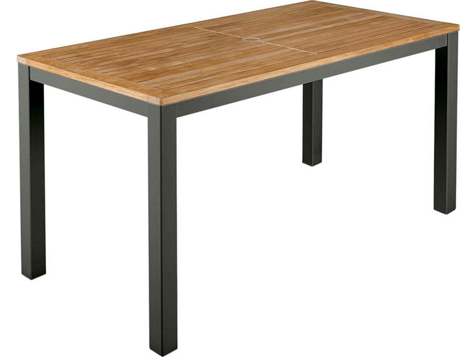 Aura Narrow Outdoor Dining Table in Graphite Aluminum and Grade A Teak