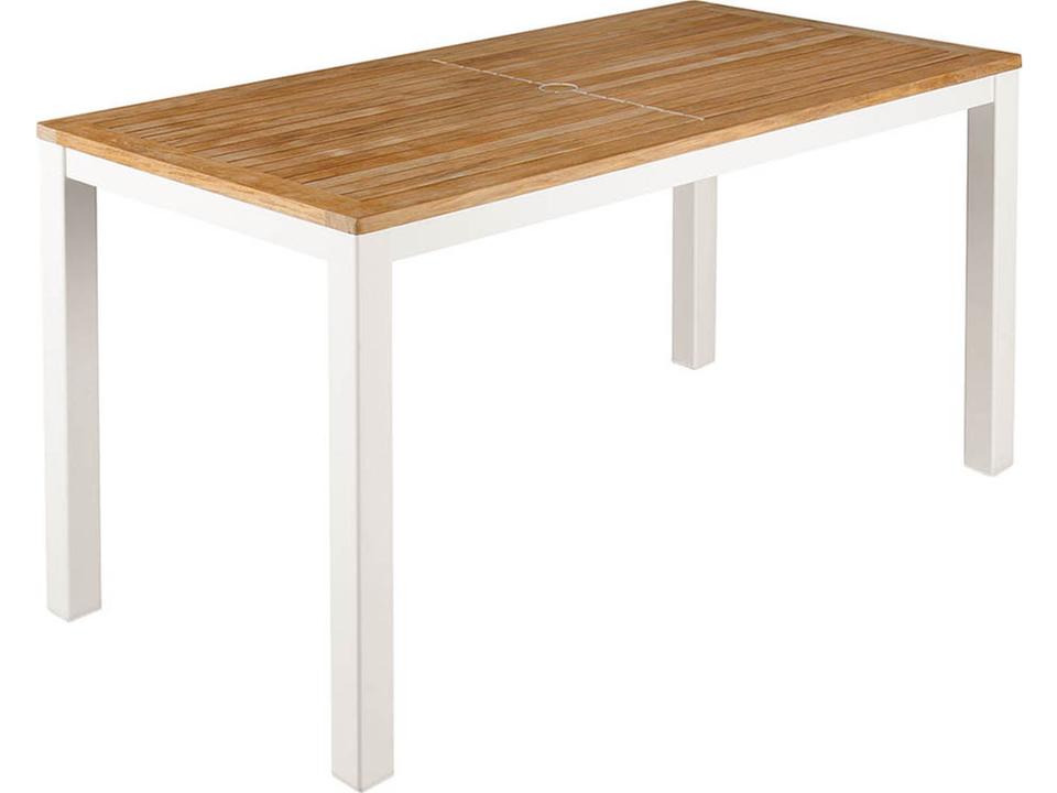 Aura 55 Inch Rectangle Dining Table in Arctic White and Natural Teak