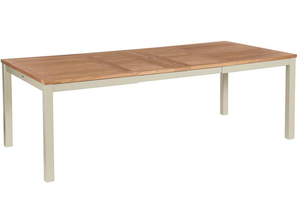 Aura 59 to 90 Inch Extending Dining Table in Champagne Aluminum and Teak