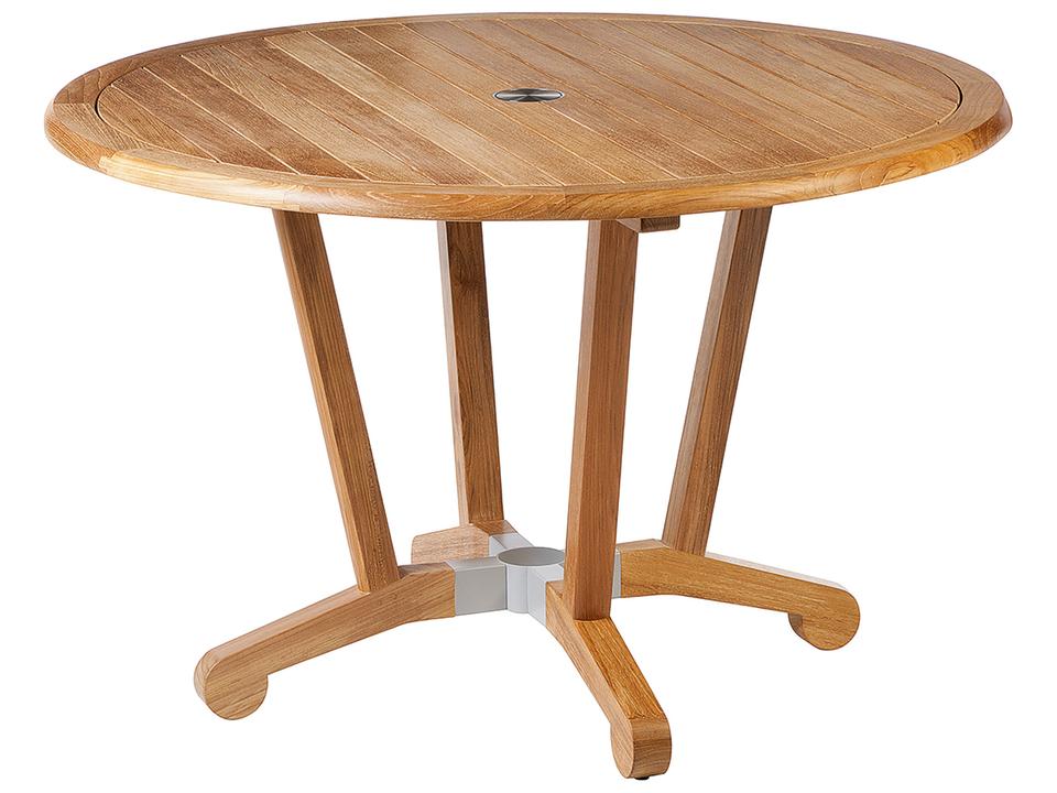 Chesapeake 45-Inch Round Dining Table in Natural Teak with Parasol Hole
