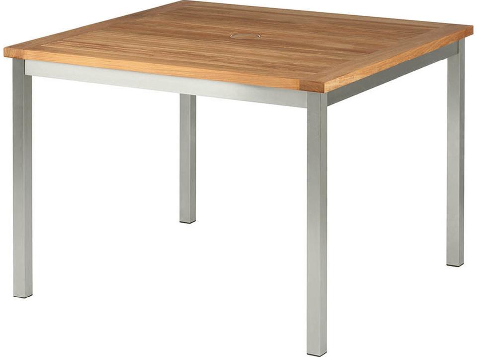 Equinox 39-Inch Square Dining Table in Stainless Steel and Natural Teak