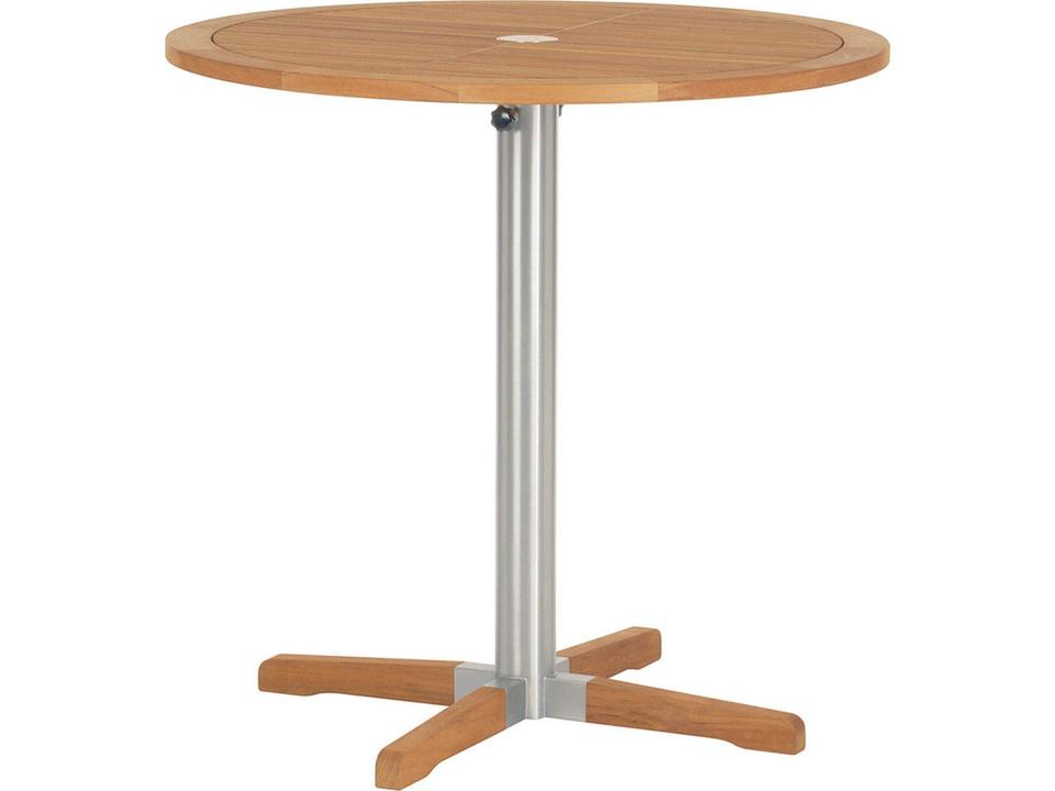 Equinox 40-Inch Round High Dining Bistro Table in Stainless Steel and Teak