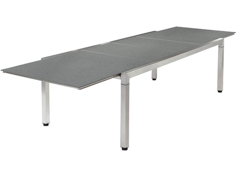 Equinox Extending Dining Table in Dusk Italian Ceramic and Graphite Powder-Coated Stainless Steel