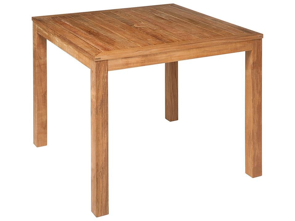 Linear 35-Inch Square Dining Table in Natural Teak with Umbrella Hole
