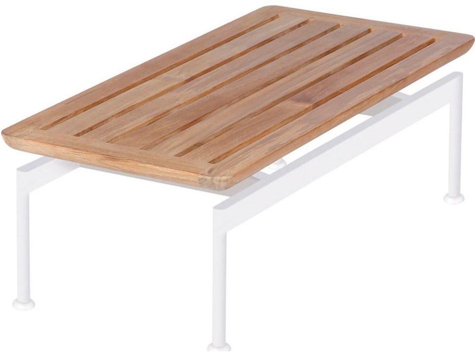 Layout Narrow Rectangle Coffee Table in Arctic White Powder-Coated Stainless Steel and Natural Teak