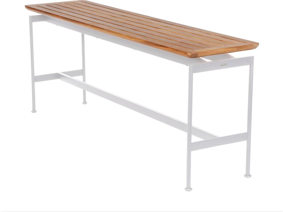 Layout Narrow Console Table in Arctic White Powder-Coated Stainless Steel and Natural Teak