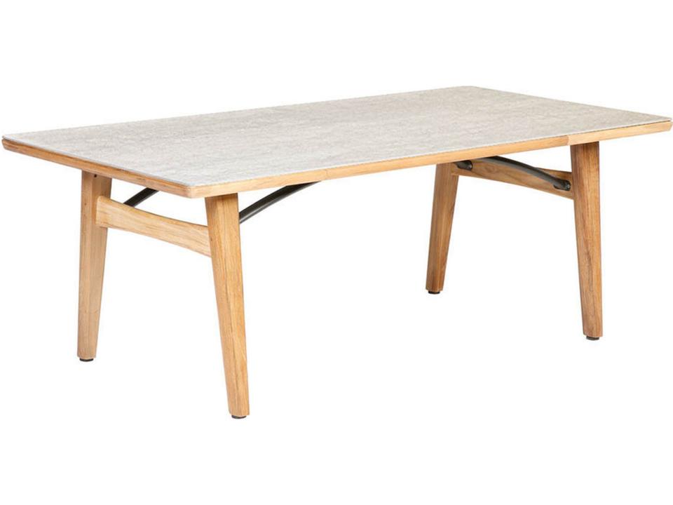 Monterey 79-Inch Rectangular Outdoor Dining Table in Teak and Frost Ceramic