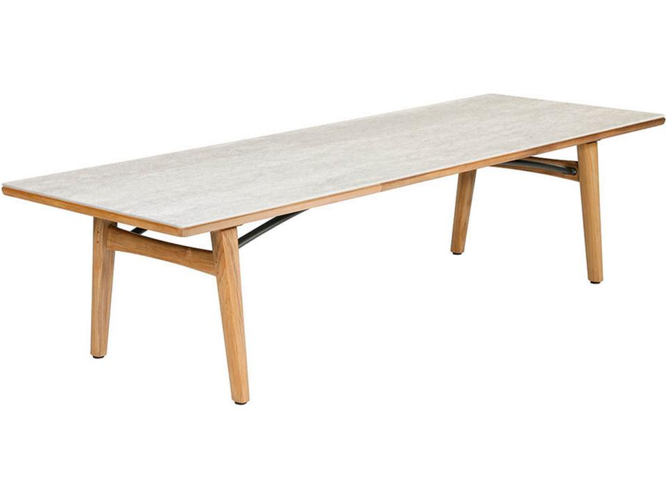 Monterey 118-Inch Rectangle Dining Table in Natural Teak and Frost Ceramic