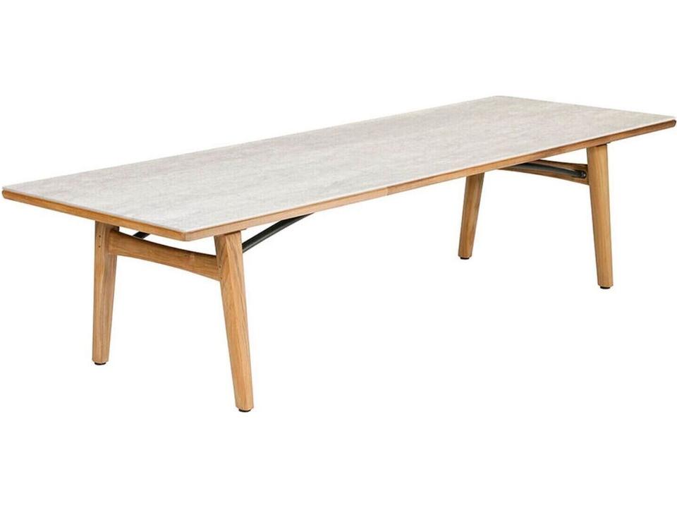 Monterey Rectangular Outdoor Dining Table in Natural Teak with Frost Ceramic Top