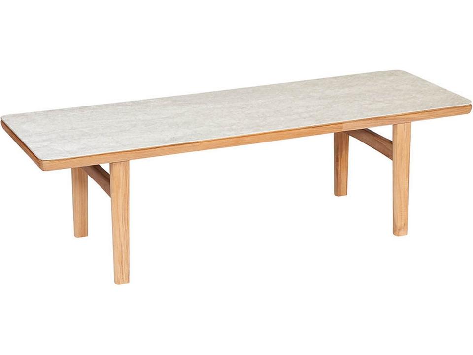 Monterey Rectangle Coffee Table in Natural Teak and Frost Ceramic