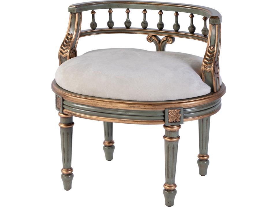 Specialty Hathaway Oval Vanity Seat in Distressed Green Wood and Ivory Fabric