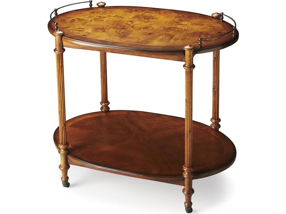 Kathleen Oval Rolling Tea Server in Medium Brown Olive Ash Burl