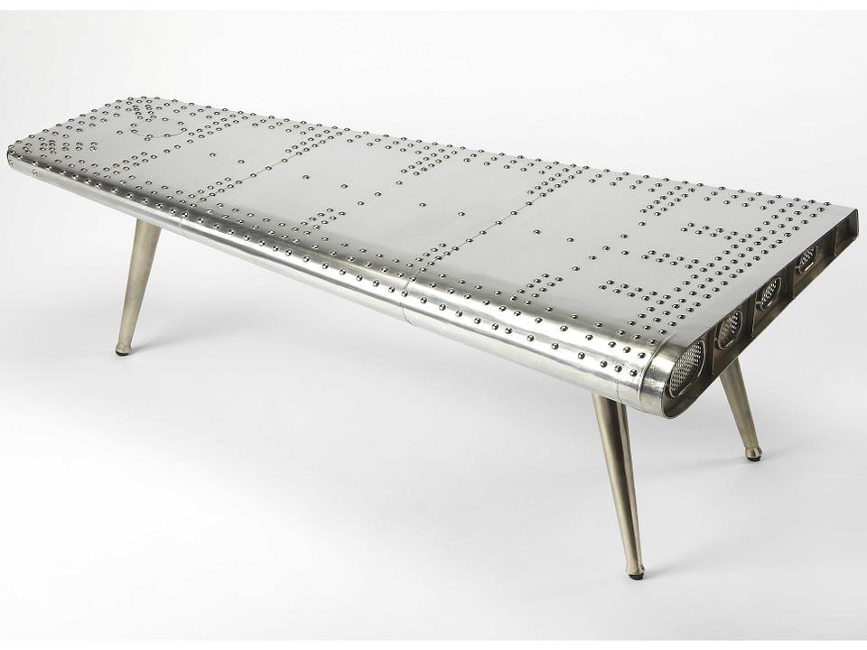 Midway Triangular Metal and Wood Aviator Coffee Table in Silver