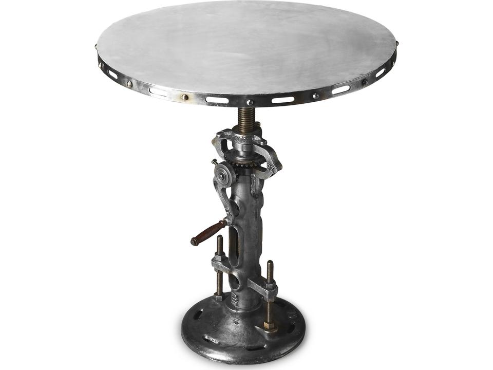 Fenwick Adjustable Height Round Industrial Pub Table in Silver Iron