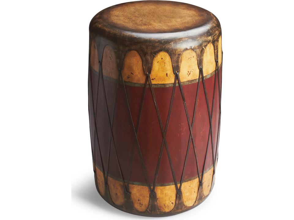 Navajo Round Leather Drum End Table in Mountain Lodge Finish