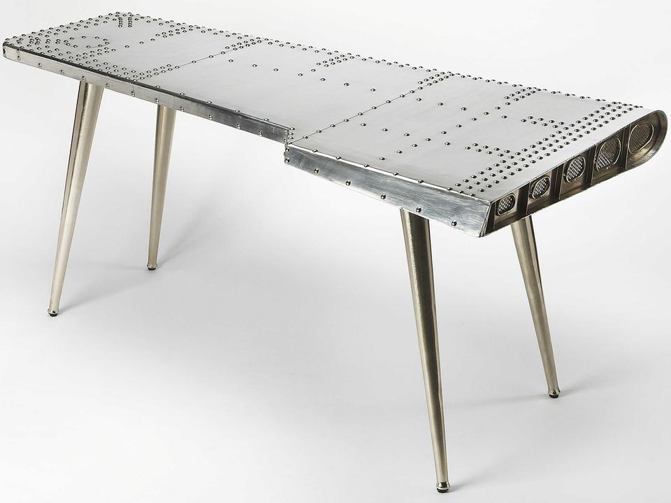 Midway Aviator Triangular Desk in Polished Aluminum and Wood