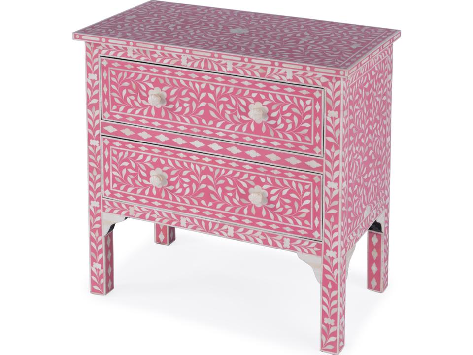 Vivienne Pink Bone Inlay Accent Chest with Two Drawers