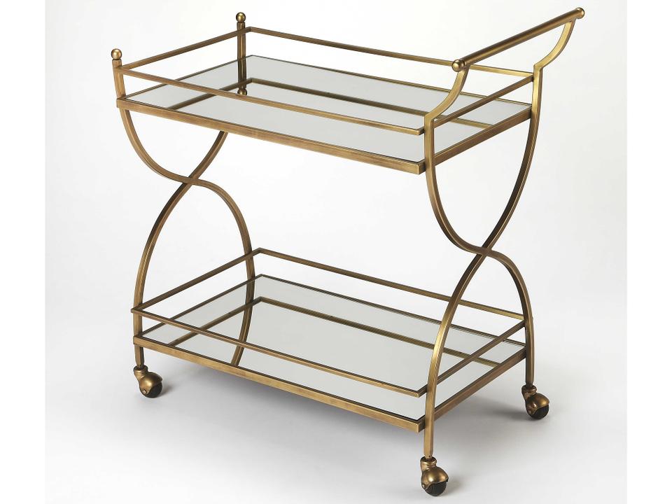 Specialty Graci Antique Gold Bar Cart with Mirrored Shelves