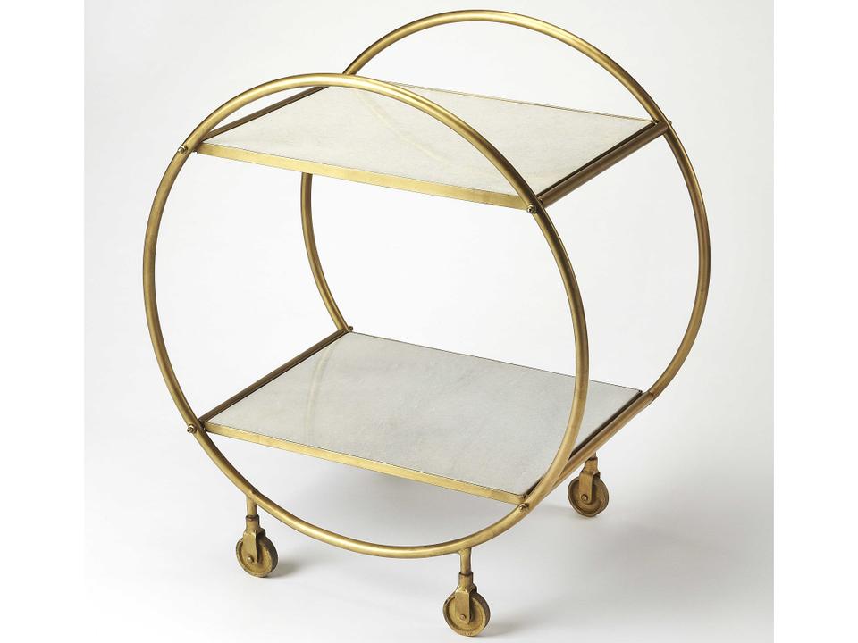 Specialty Orian Bar Cart with Marble Tiers in Antique Gold