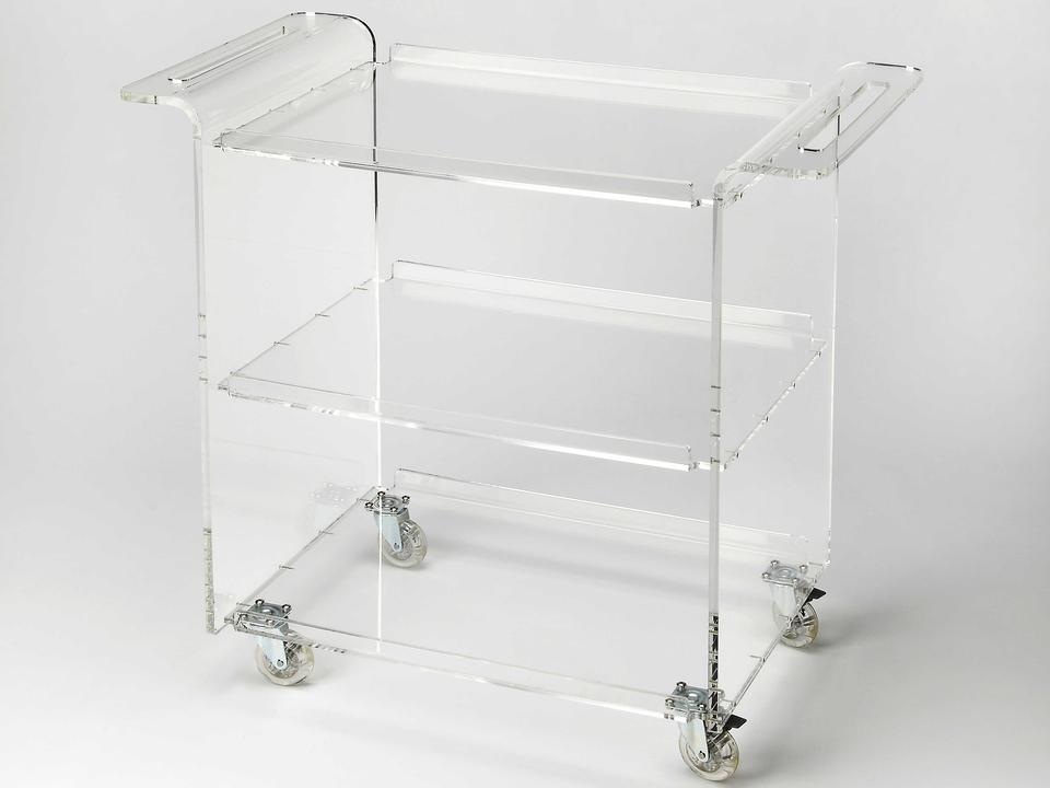Crystal Clear Acrylic 3-Shelf Bar Cart Modern Rolling Server