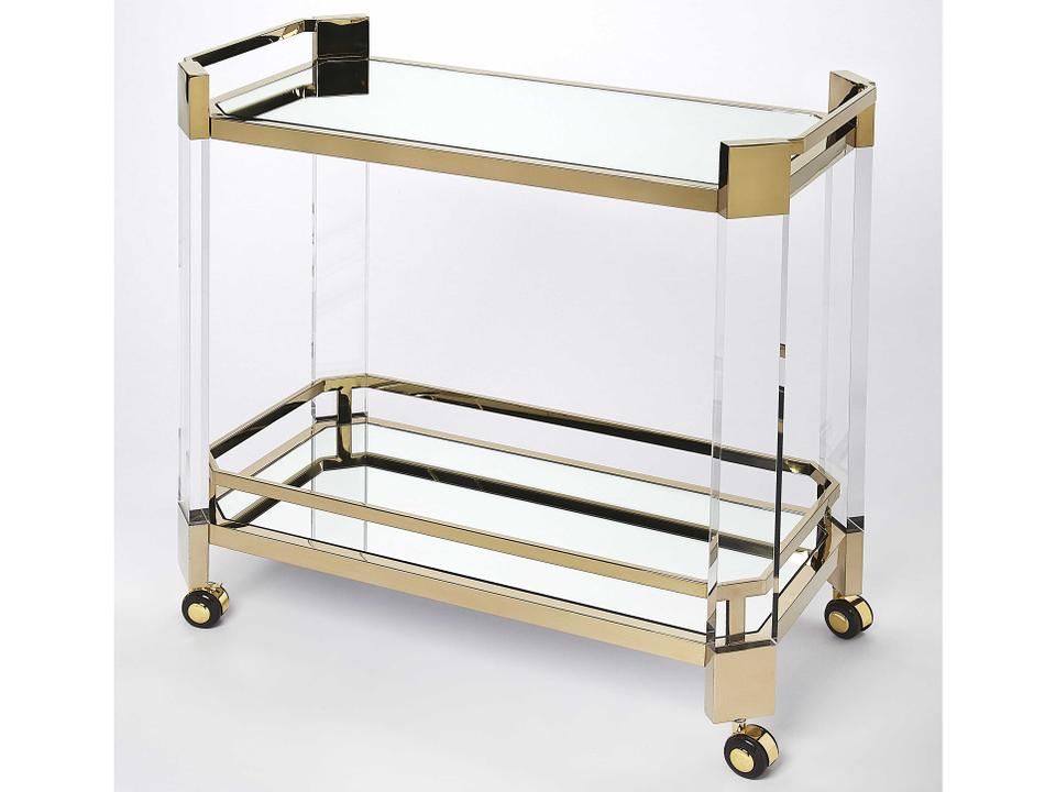 Specialty Charlevoix Rectangular Serving Cart in Polished Gold