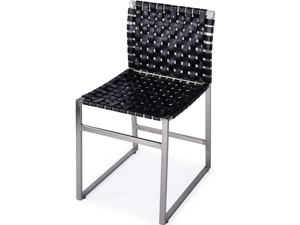 Urban Woven Leather Dining Side Chair with Nailhead Accents