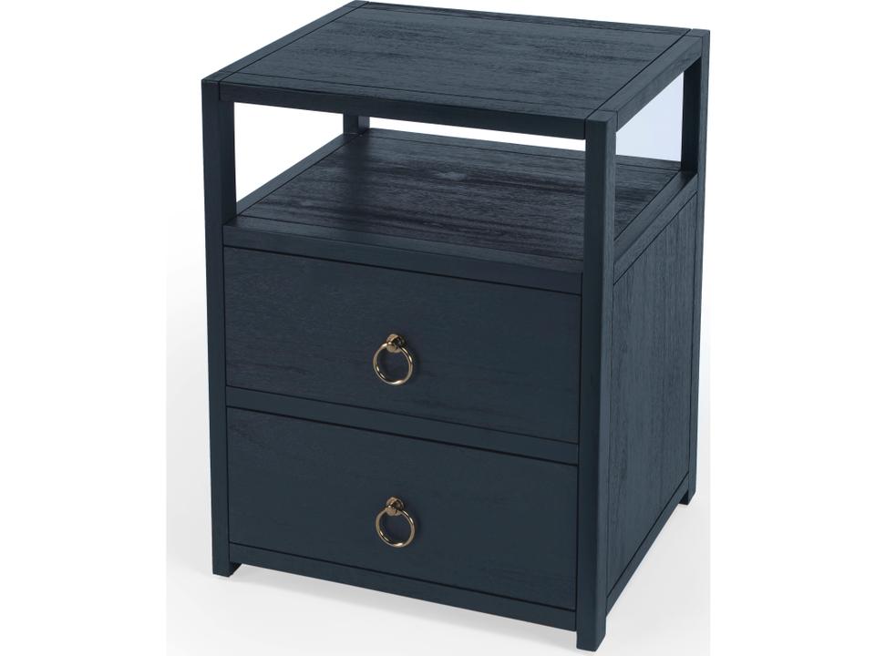 Lark 2-Drawer Nightstand with Open Shelf in Navy Blue