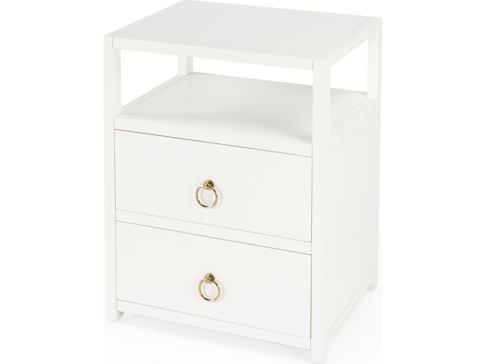 Lark Two-Drawer Nightstand in White Acacia with Open Shelf