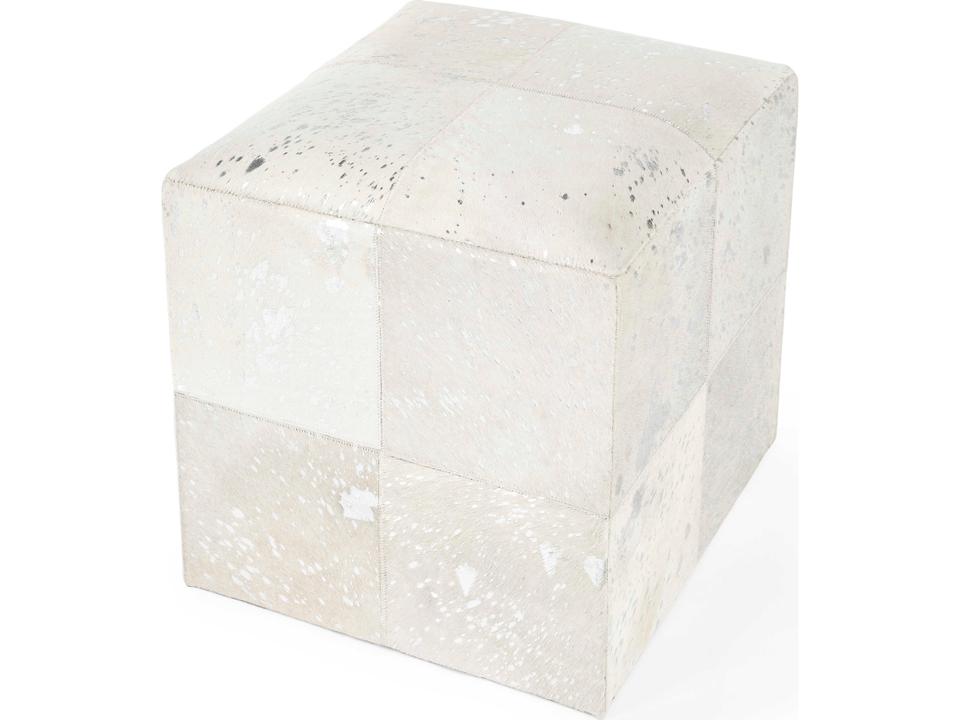 Victorian White Leather Ottoman