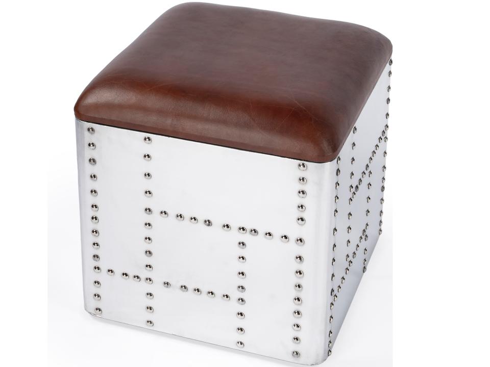 Midway Metalworks Brown Leather Ottoman