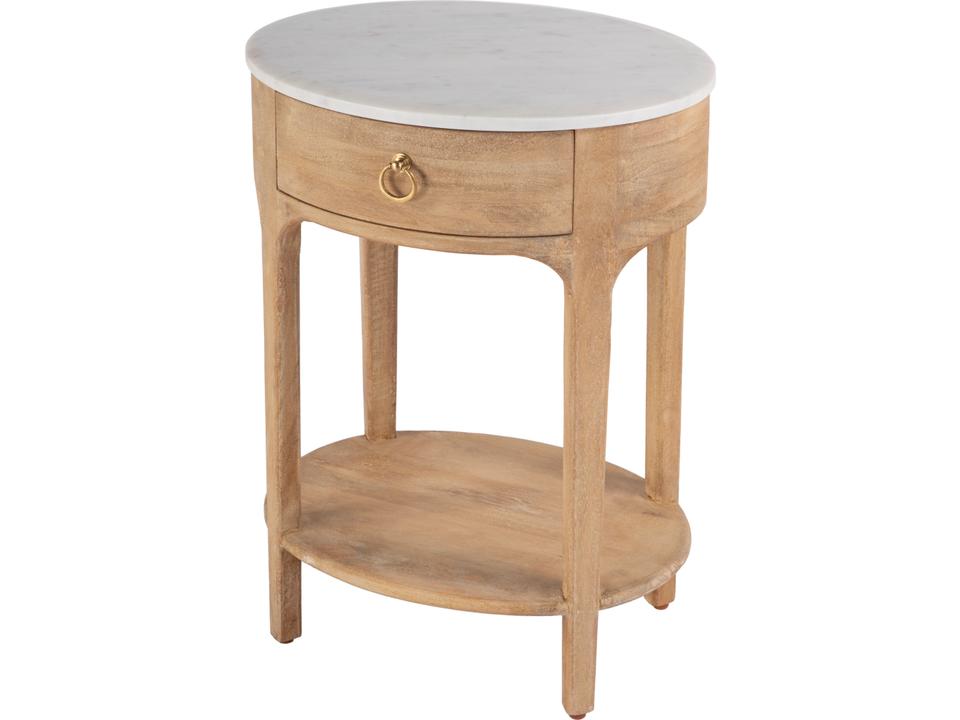 Specialty Ellen Oval Marble and Wood Nightstand in Natural