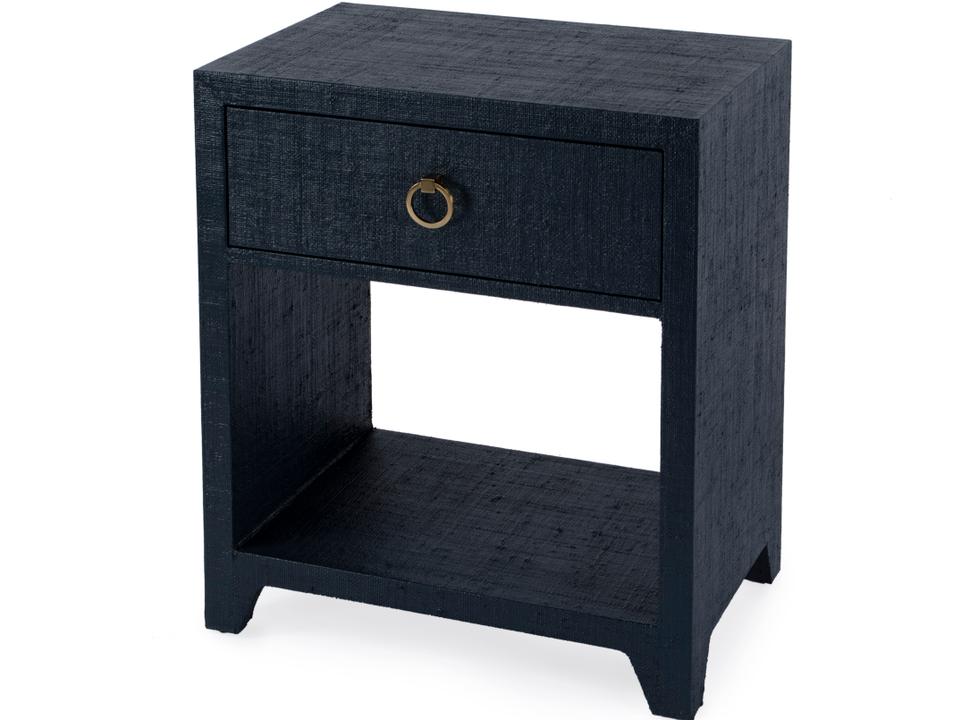 Bar Harbor 1-Drawer Raffia Nightstand in Navy Blue