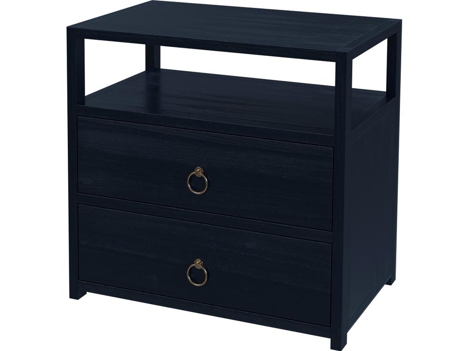 Lark 2-Drawer Nightstand with Open Shelf Navy Blue Acacia Veneer