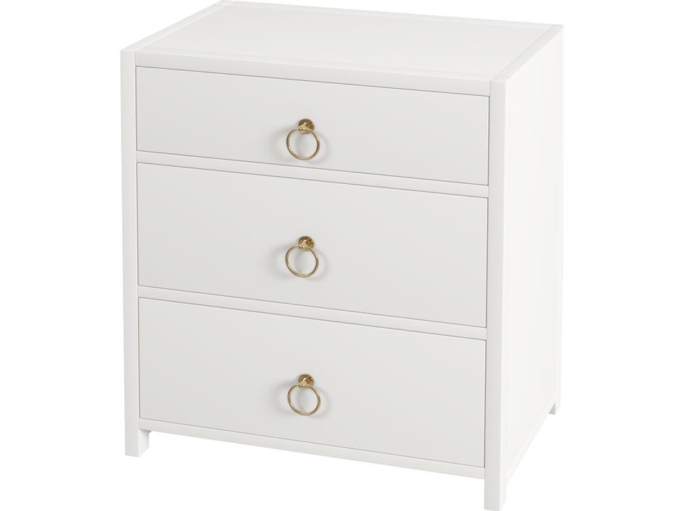 Lark 3-Drawer Nightstand in Smooth White with Gold Ring Pulls