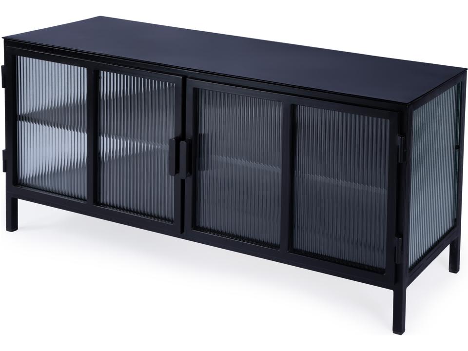 Hoxton 52-Inch Rectangular TV Stand in Black Iron with Ribbed Glass