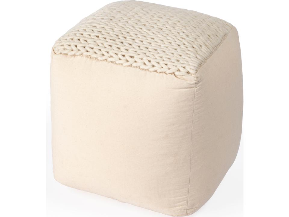 Fernandos 20-Inch Square Pouffe Ottoman Cream Ivory Woven Fabric