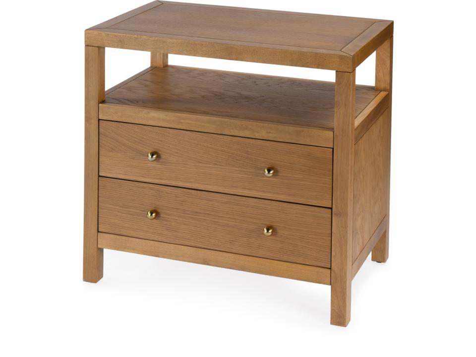 Nora 2-Drawer Nightstand with Open Shelf in Natural Brown