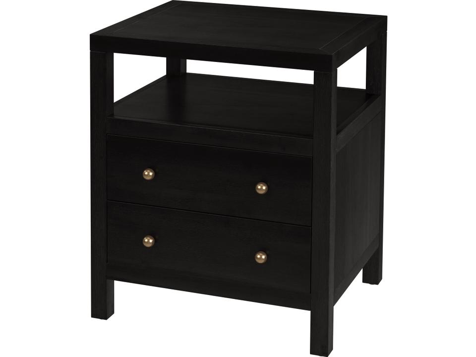 Nora Contemporary Acacia Wood 2-Drawer Nightstand in Brown with Gold Pulls