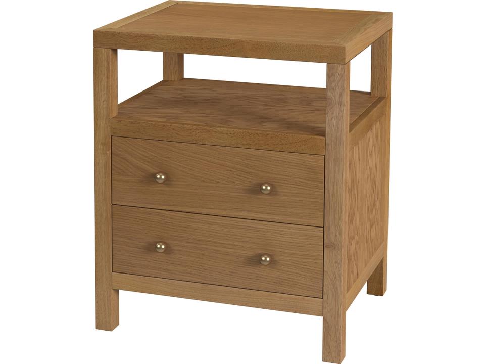Nora 2-Drawer Wood Nightstand with Open Shelf in Natural Finish