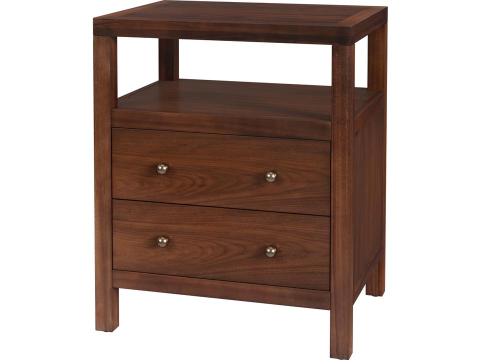 Nora 2-Drawer Nightstand with Open Shelf in Walnut Finish Wood