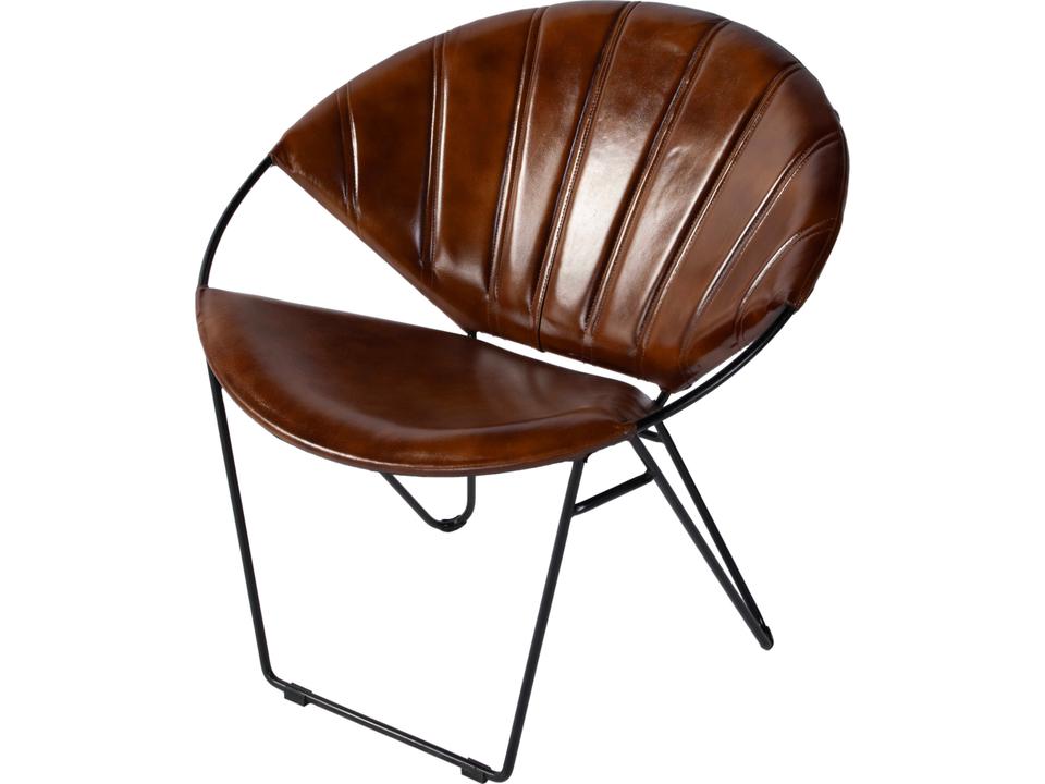 Specialty Harlan 18 Inch Seat Height Round Accent Chair in Brown Leather and Iron
