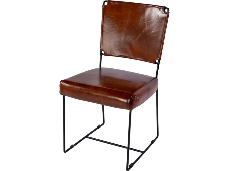 Nevin Leather Dining Side Chair with Iron Sled Base in Medium Brown