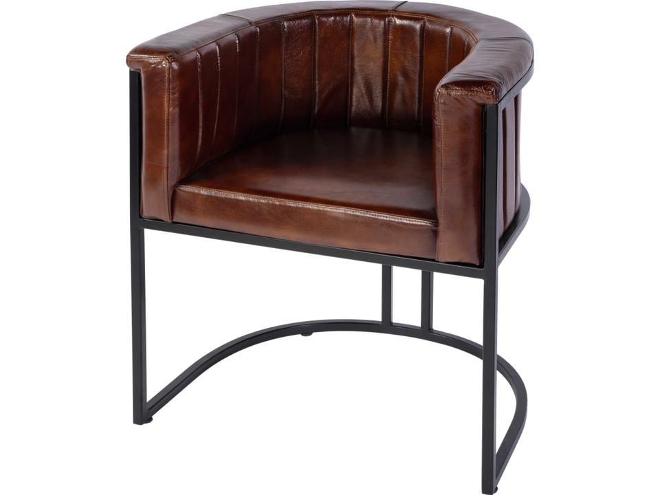 Rockford Upholstered Leather Accent Chair in Medium Brown and Black Iron
