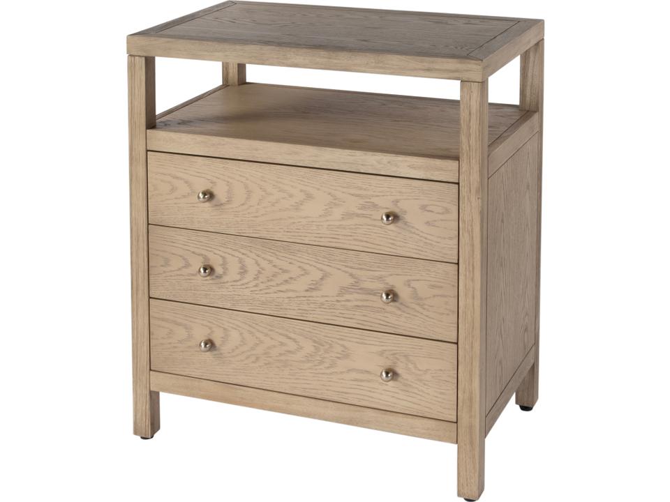 Specialty Nora 3-Drawer Tall Nightstand with Shelf in Light Brown