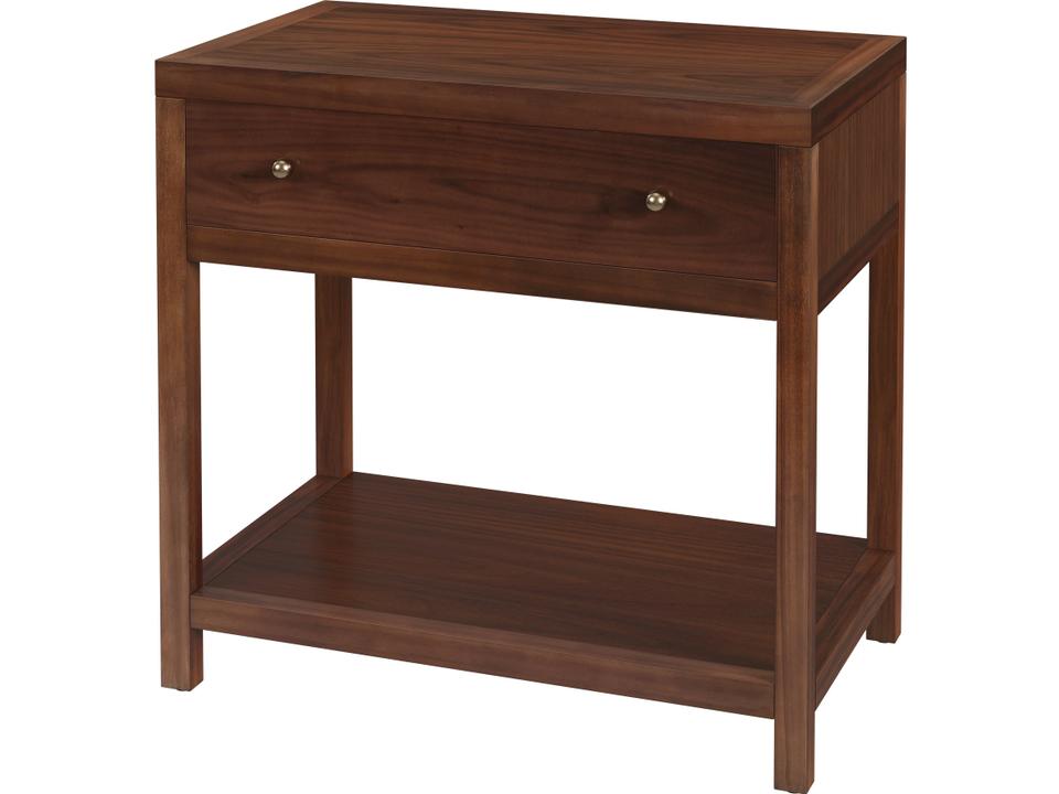 Nora 1-Drawer Wide Nightstand with Open Shelf in Medium Brown Wood
