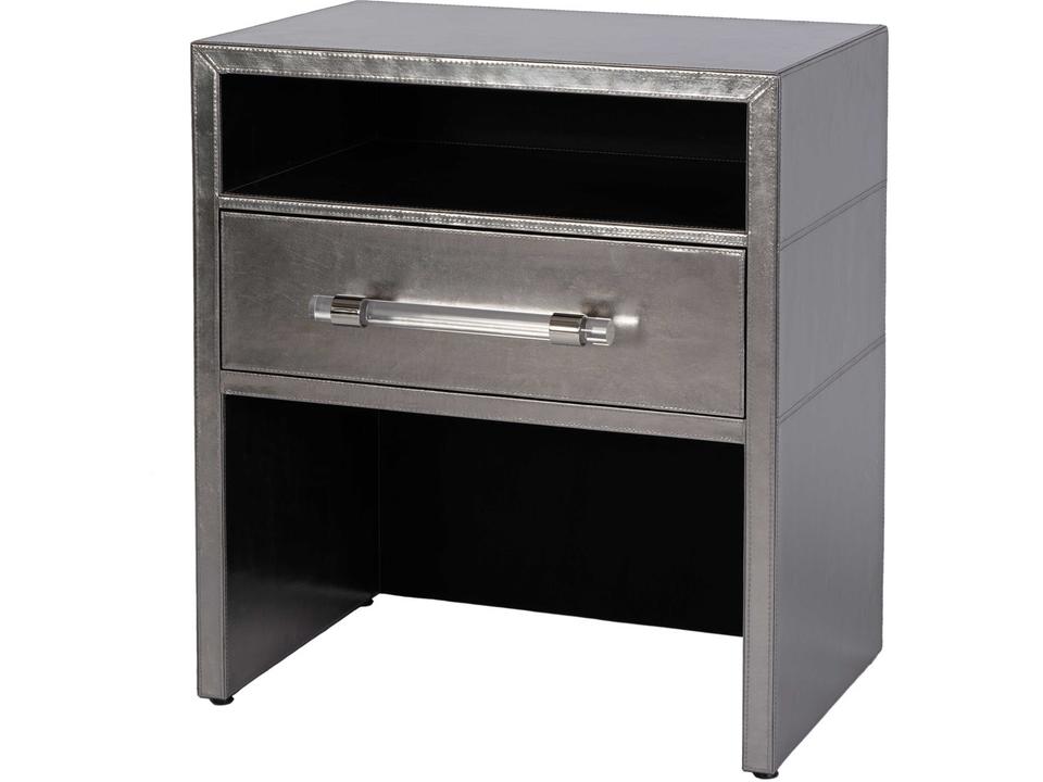 Specialty Allman 1-Drawer Nightstand with Open Shelf in Silver Leather