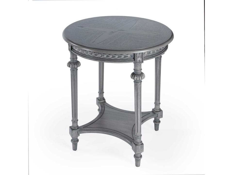 Hellinger Round End Table in Powder Gray with Storage Shelf