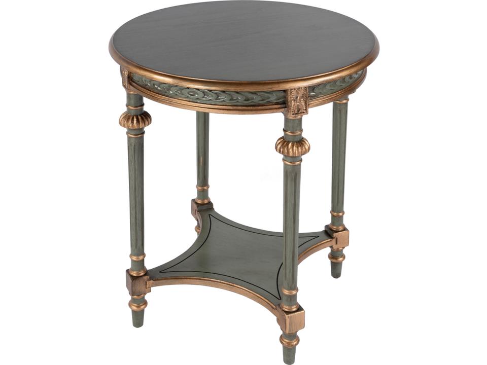 Specialty Company Hellinger Round End Table in Pastel Green and Gold Wood